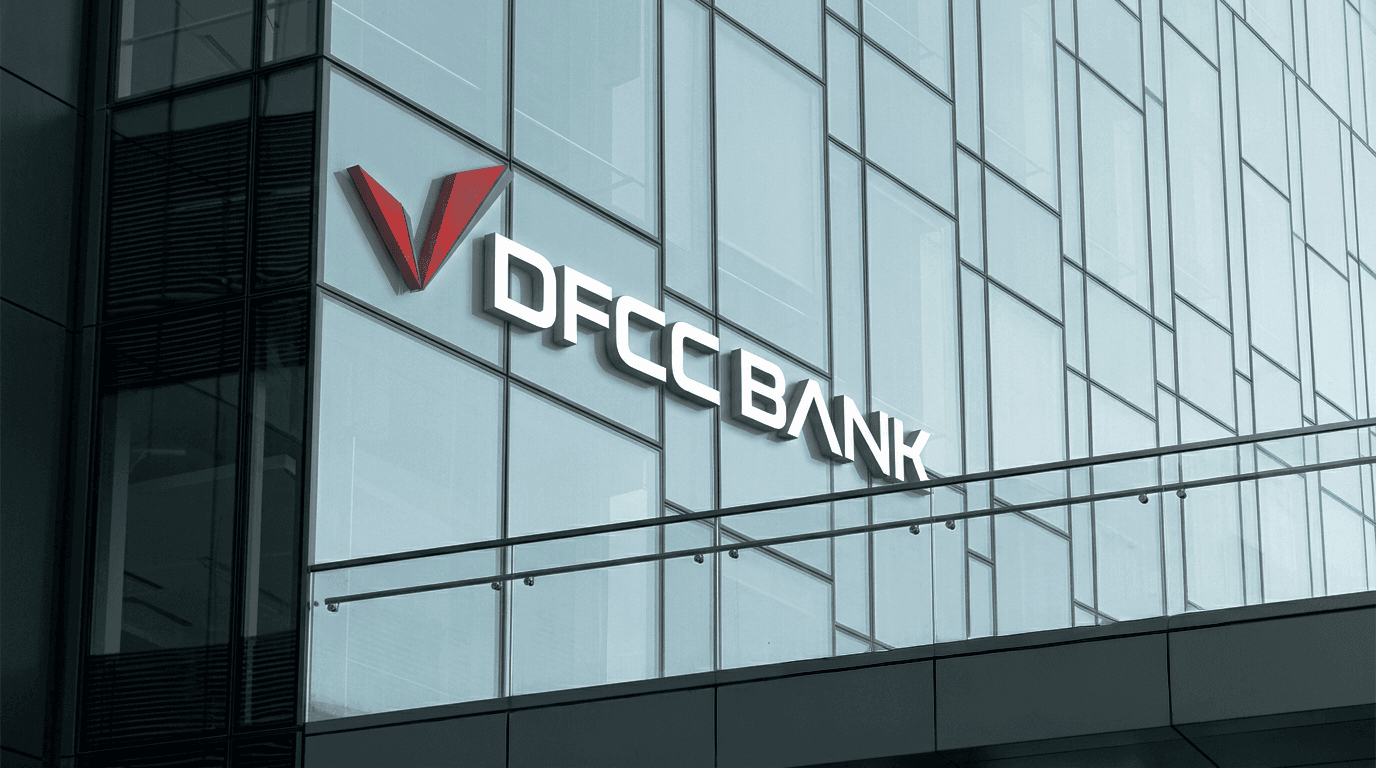 DFCC Bank sign on the glass façade of an office building